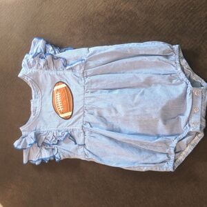 Dash of Glitter Girl Blue Gingham Ruffled Bubble Football Applique 18-24 Months